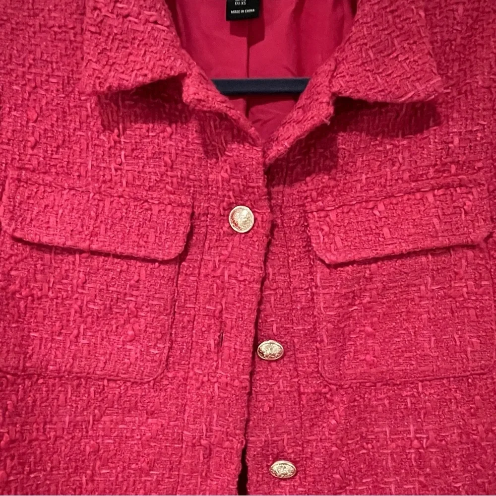Rachel Zoe XS Pink Tweed Boucle Cropped Blazer Jacket Office Work Chic Old Money - Picture 2 of 6